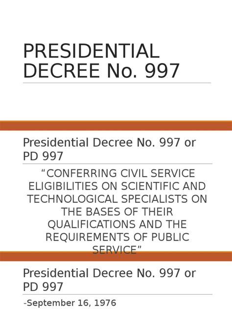 Presidential Decree 997: Conferring Civil Service Eligibilities on .